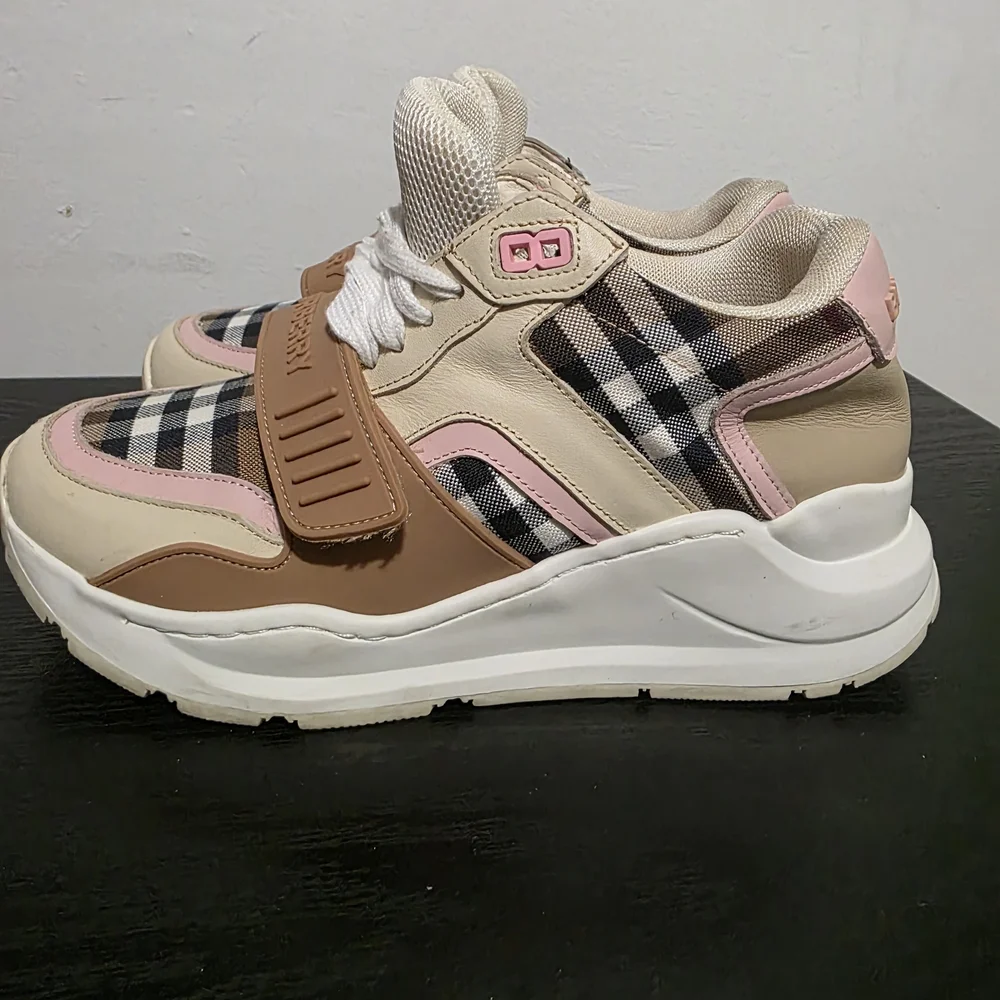 Burberry Beige and Pink Check Athletic Shoes - Picture 6 of 8